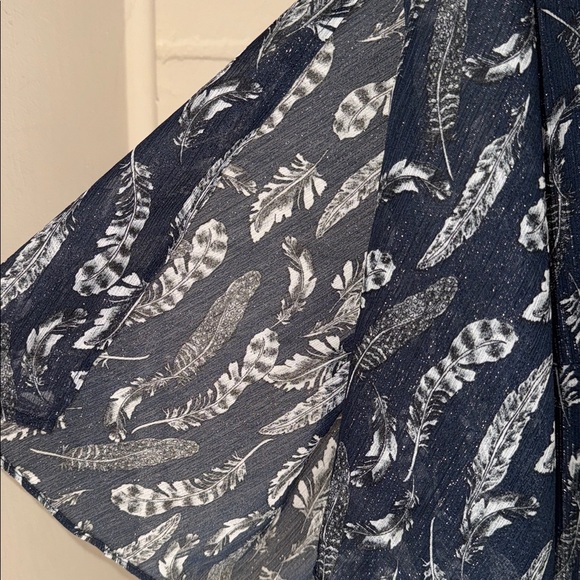 Eloquii dress Navy White Metallic Silver Feather Print midi size 20 - Picture 2 of 4